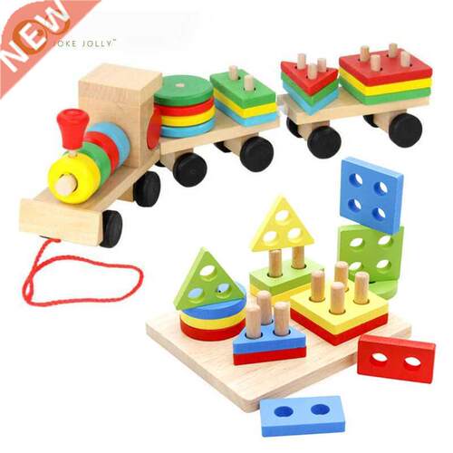 Hot Selling Baby Toys Wood Train Truck Set Geometric Sorting