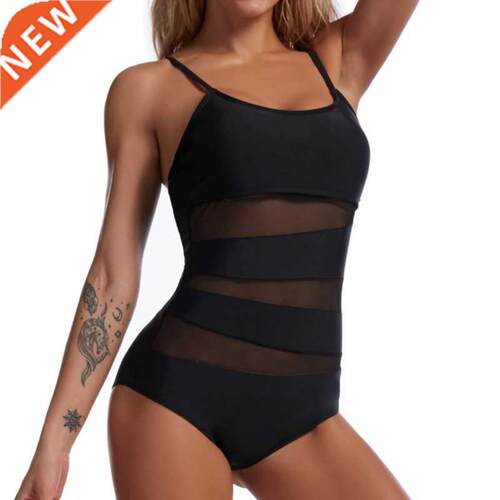 New Black Net Large Size Swimwear Female Plus Size One-Piece
