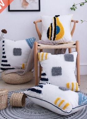 Modern Minimalist Lumbar Throw Pillow Case Woven Tufted