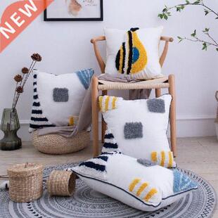 Modern Minimalist Lumbar Throw Pillow Case Woven Tufted