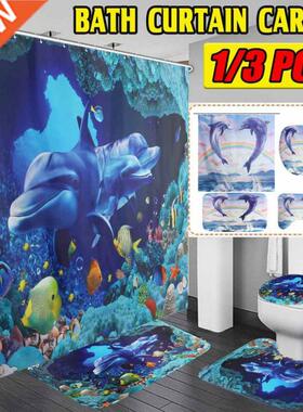 D Ocean Dphin Bathroom Non-slip Mat Set Durable Waterproo