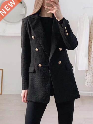 Klkxmyt ZBZA Blazer Women 2022 Fashion Metal Double Breasted