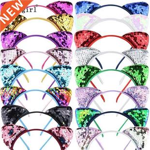 Reversible Sequin Cat Ears Heband Shiny Cute Cartoon Ear