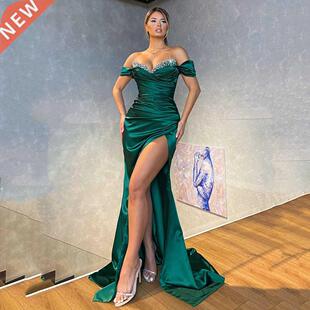 Yipeisha Emerald Green Evening Dresses Off-shoulder Satin Si