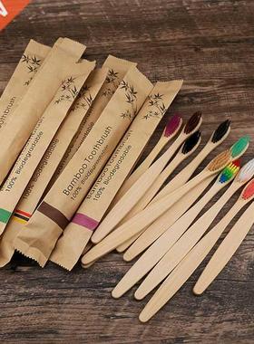 10Pcs Colorful Toothbrush Natural Bamboo Tooth Brush Set Sof