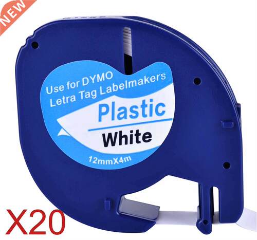 20 Comatible Dymo LetaTag 91201 Black on White (12mm x 4m)