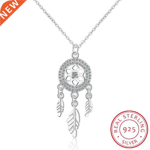 925 Sterling Silver Dreamcatcher feather Charm Necklace Pend