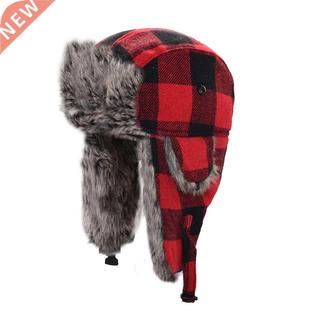 Winter Hats for Mens Bomber Hat Fur Red Warm Earflap Cap Win