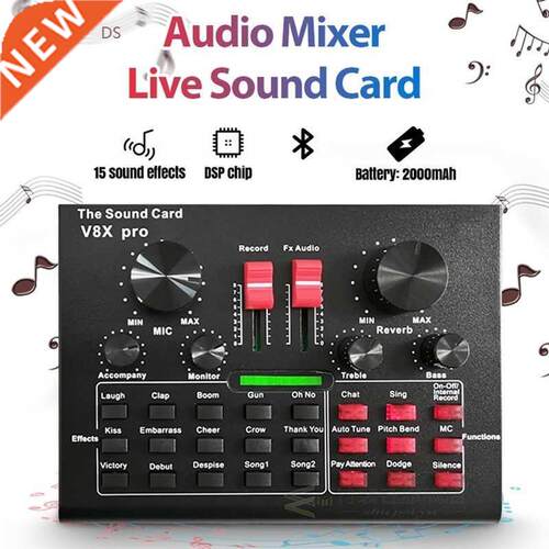 HOT-V8X PRO Live Sound Card Audio Mixer Bluetooth 15 Multipl