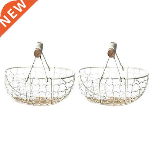 4X Wooden Handle Metal Retro Basket Portable Multi-Function