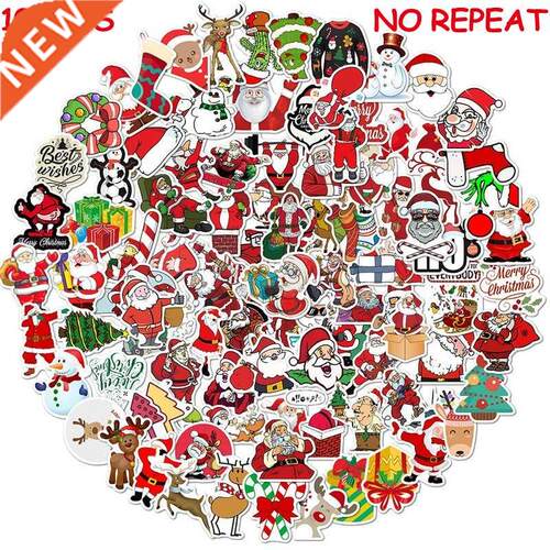 10/50/100pcs Santa Claus Merry Christmas Stickers Decor Guit