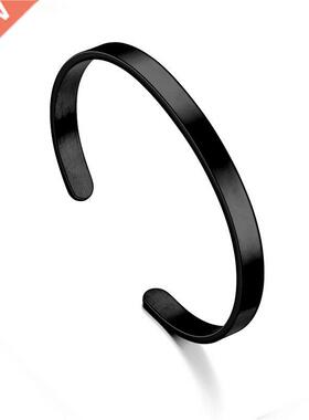 6MM Clssic Blck Cuff Men Brcelets Bngles Stinless Steel