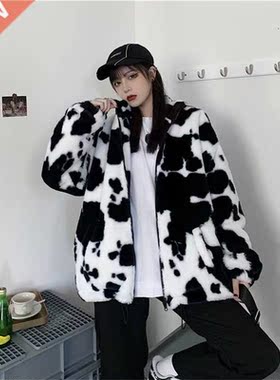 Korean Winter New Fashion Coat Harajuku Cows Printing Loose