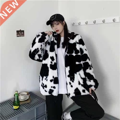 Korean Winter New Fashion Coat Harajuku Cows Printing Loose