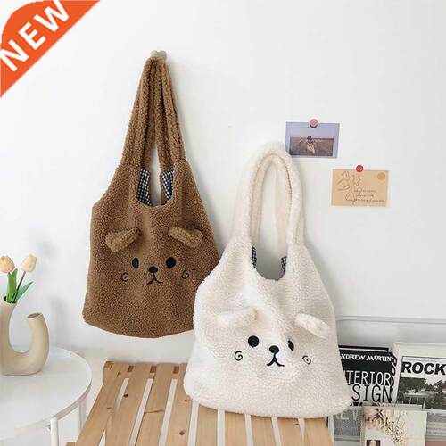 New Wnter Soft Plush Tote Bag Women Cartoon Embrodery mt