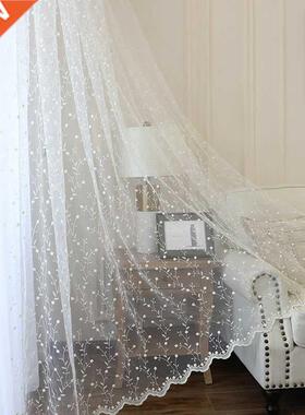 White Floral Embroidered Sheer Curtain For Living Room Moder