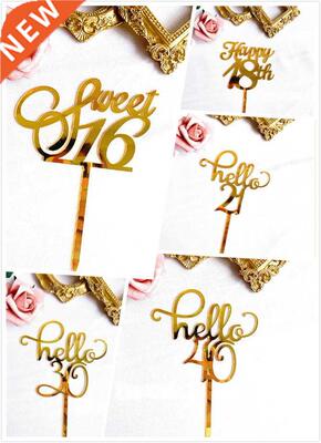 New Gold Acrylic Happy irthday Cake Topper Sweet16 20th 30t