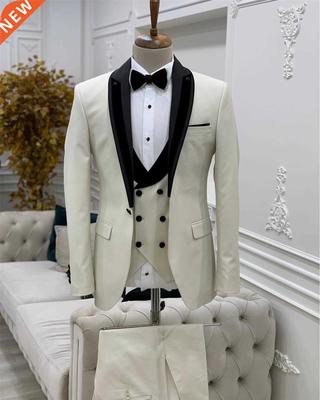 Tailored Men's Formal Suits Sets Ivory Unique Design Shawl L