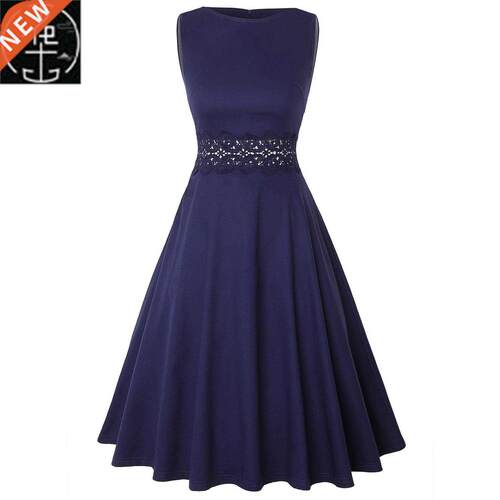 赫本复古裙蕾丝拼接修身气质大摆连衣裙Vintage rockabilly dress