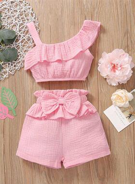 Summer Cute Baby Girls Clothes Sets One Shoulder Ruffles Top