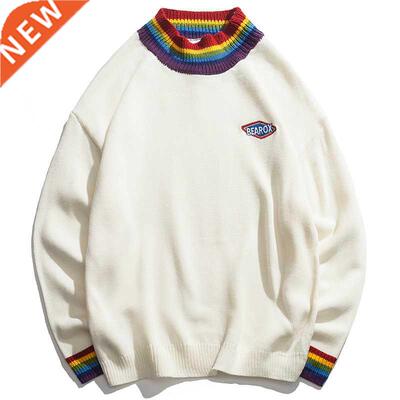 Patch Design Knitwear Sweatshitrs Rainbow Collar Casual Kni