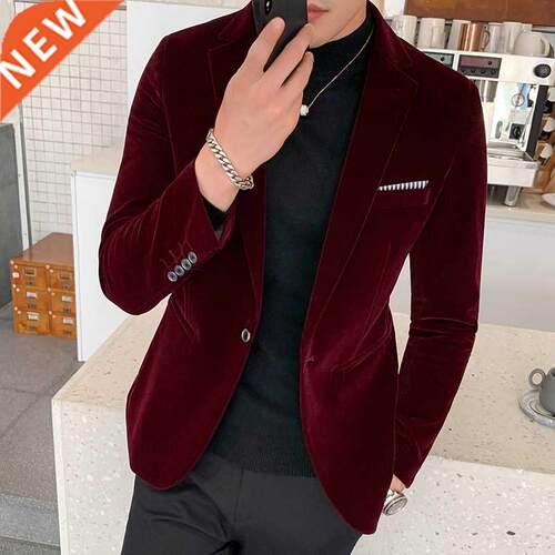 Burgundy Velvet Blazer Men 2020 Faion Casual Blazer Men We