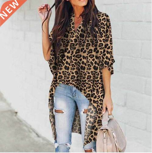 2019 Women Ladies V-Neck Casual Blouse Flare Sleeve Irregula