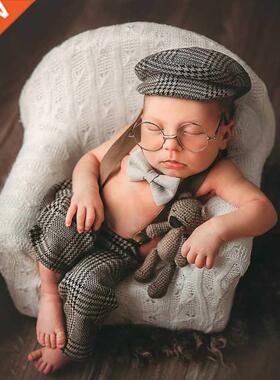 Newborn Clothes Boy Romper Hat Suits Set with Suspenders Bab
