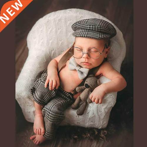 Newborn Clothes Boy Romper Hat Suits Set with Suspenders Bab