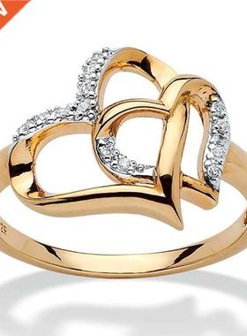 fashion cate Double Heart Finger Ring For Women CZ Zirconia