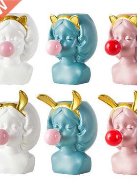 Cute Little Girl Blowing Bubbles Succulent Flower Pot