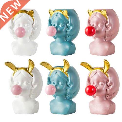 Cute Little Girl Blowing Bubbles Succulent Flower Pot