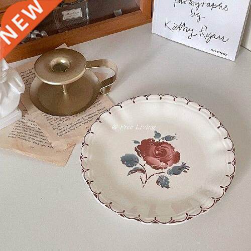 Mid-Ancient French Style Dessert Plate Rose Tulip Vintage