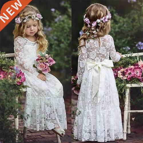2-12 Year Flower Girl Dresses White Beige Long Sleeve Summer