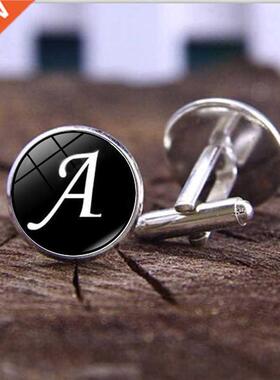 Men's Fashion A-Z Single Alphabet Cufflinks Silver Color Let