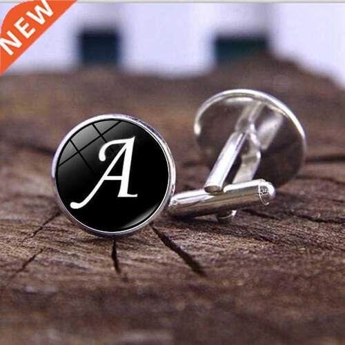 Men's Fashion A-Z Single Alphabet Cufflinks Silver Color Let