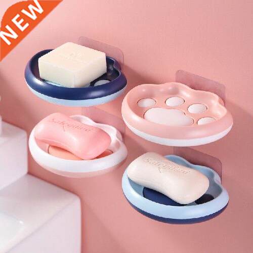Soap Plate Box Drain Shelf Case Wall Adhesive Plastic Soap