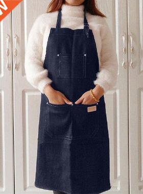 Adjustable Neckband Waistline Denim Apron Convenient Front