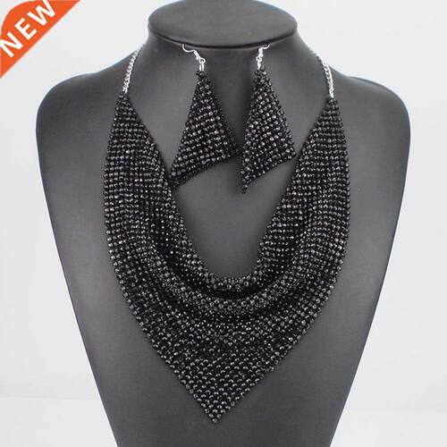 MANILAI Indian Jewelry Set Shining Rhinestone Metal Slice Bi