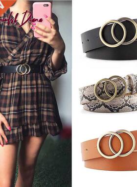 Double Ring Women Belt Fashion Waist Belt PU Leather Metal B