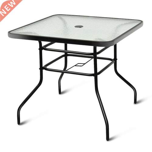 Costway 2'' Patio Square Table Tempered Glass Steel Frame
