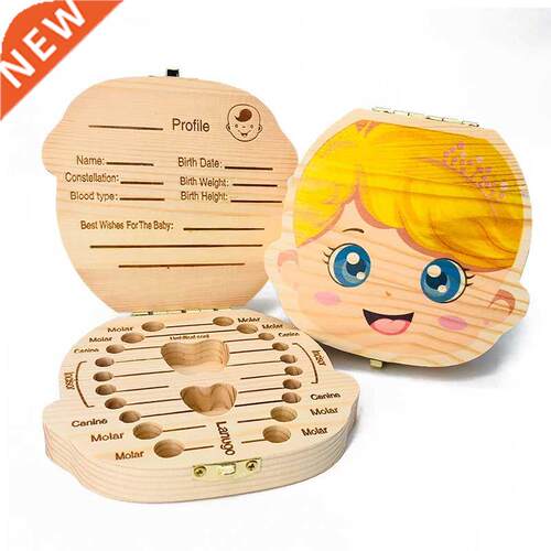 Spanish English ay Wood Tooth ox Organizer Milk Teeth Sto
