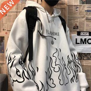 Y2K Streetwear Flame Print Hoodies Women Autumn Harajuku Ove