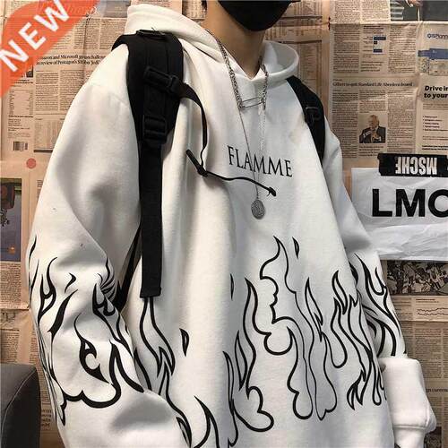 Y2K Streetwear Flame Print Hoodies Women Autumn Harajuku Ove