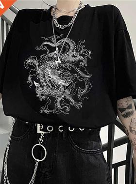 Korean Tees dropipping Cotton Goth dragon punk Gothic clot