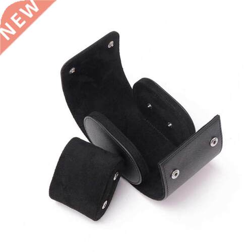 Black Real Leather Watch Roll Single Watch Travel Case B6D