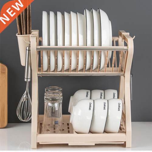 2022 New Double-layer Kitchen Dish Bowl Draining Storage Rac