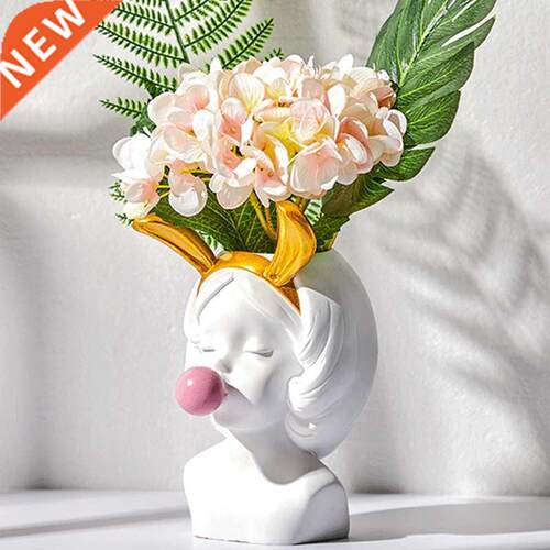 White Resin Vase Flower Pot Nordic Style Cute Human Head Flo