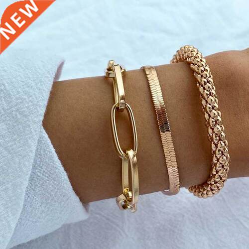 3PCS/Set Faion Thick Chain Link Bracelets Bangles For Wome