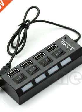 Multi Expansion 4 Ports USB 2.0 Power On/Off Switch LED Hub